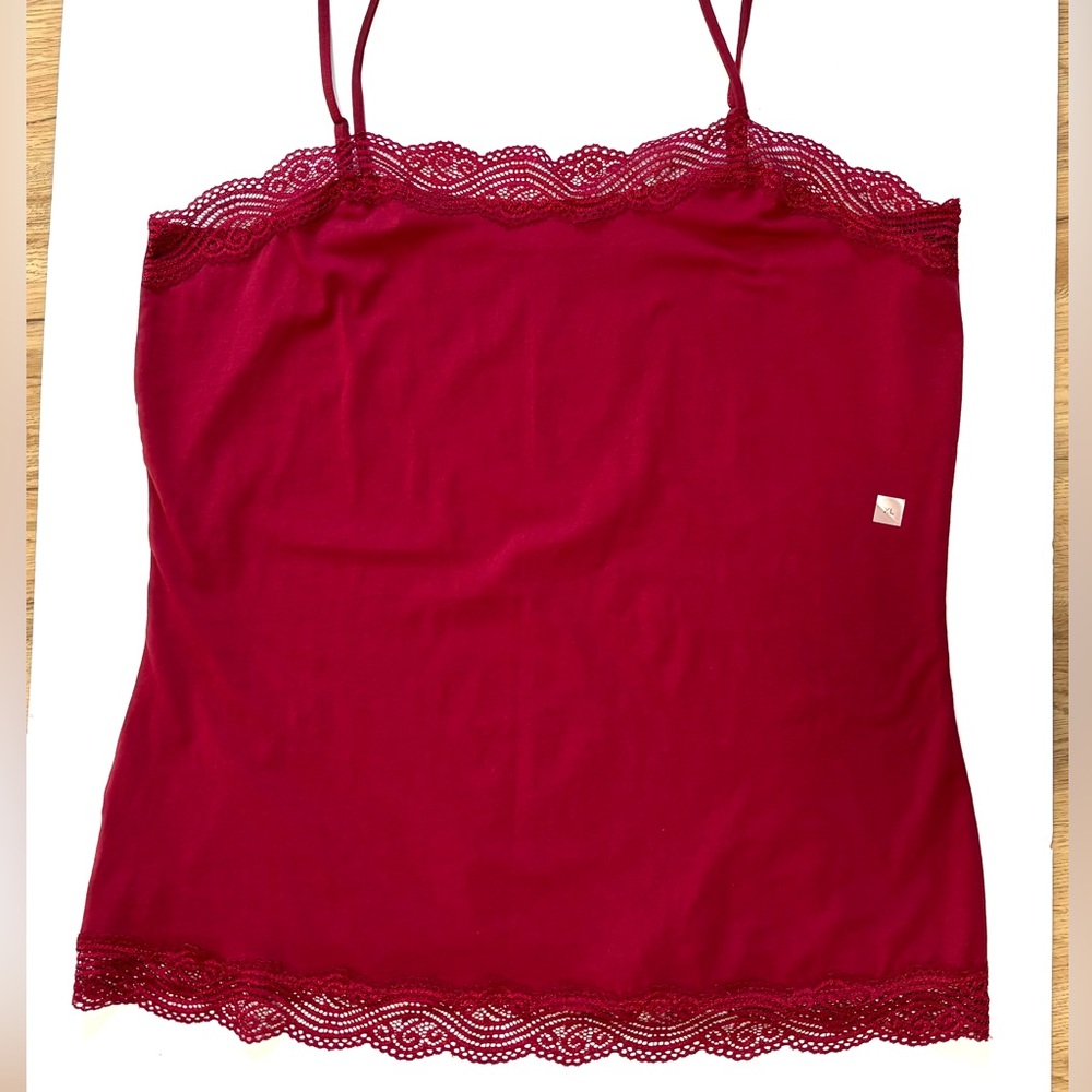 NWT Ann Taylor Factory dark red camisole with lacey trim, xl